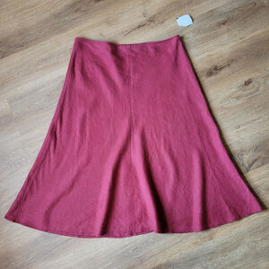 NWOT Eileen Fisher Linen Midi Skirt Red Size Medium preppy PULL-ON Fits XL/1X